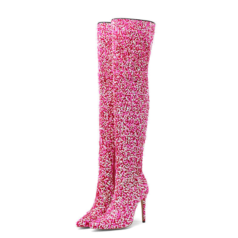 Sequin Over-the-Knee Stiletto Boots
