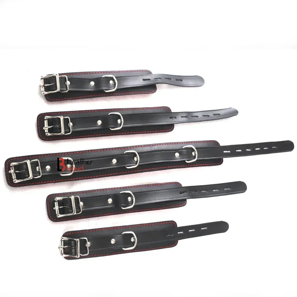 Valentine's Luxury Leather Bondage Kit Wrist, Ankle & Thigh Cuffs, Collar, Flogger, Riding Crop, Blindfold & Leash