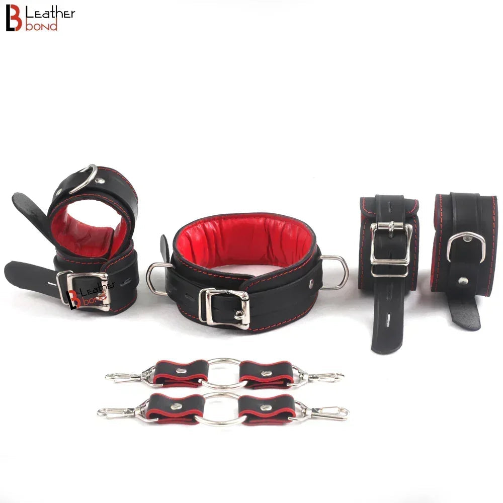 Valentine's Luxury Leather Bondage Kit Wrist, Ankle & Thigh Cuffs, Collar, Flogger, Riding Crop, Blindfold & Leash