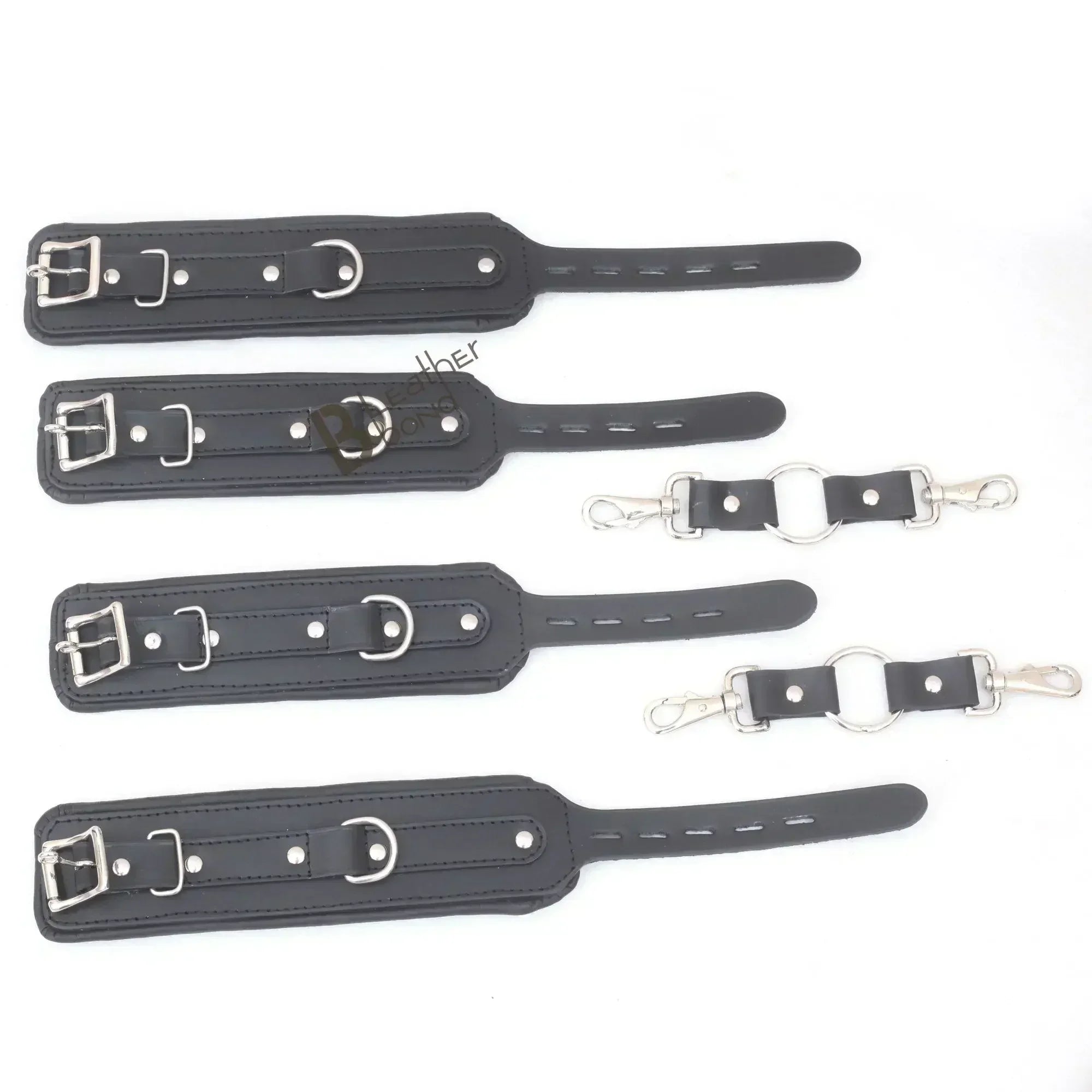 Wrist and Ankle Cuffs Cowhide Leather Restraint Set Black Heavy Duty Professional BDSM Gear Kinky Sensual Hand Cuffs