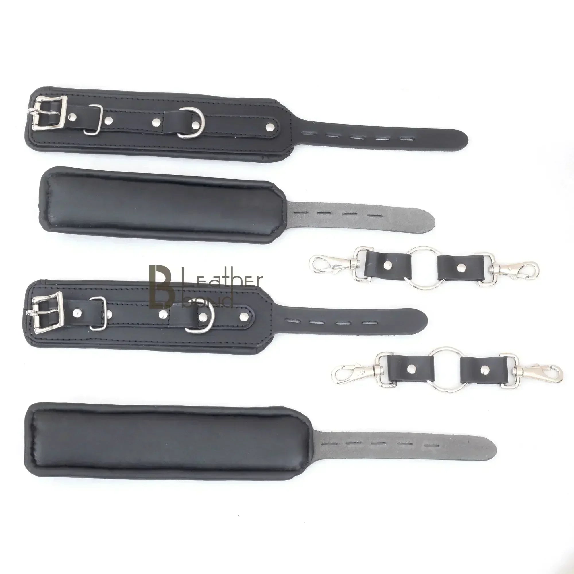 Wrist and Ankle Cuffs Cowhide Leather Restraint Set Black Heavy Duty Professional BDSM Gear Kinky Sensual Hand Cuffs