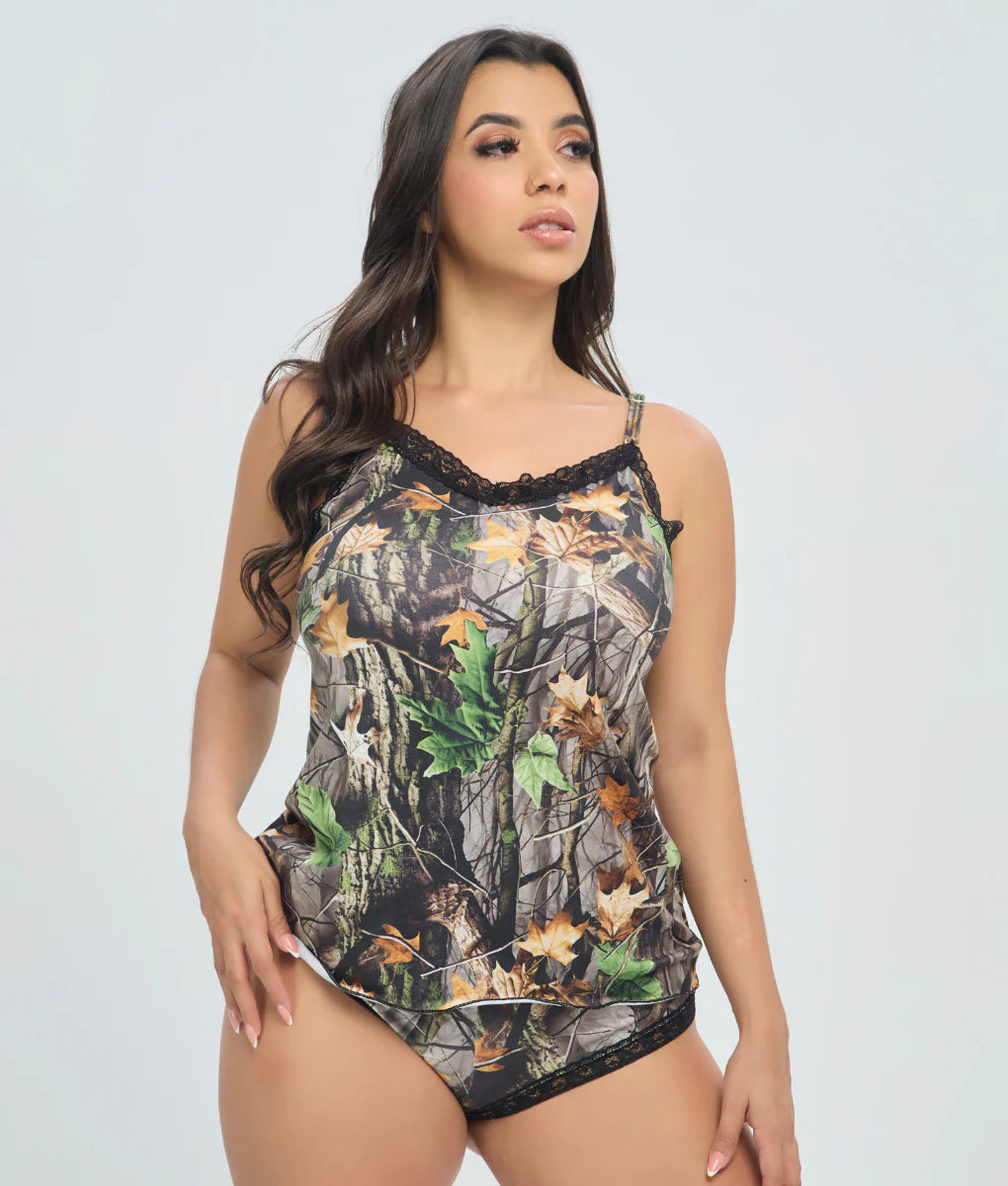 Women's Camo Stretch Camisole - WoodLand Hunting Tank Top - Wilderness Dreams