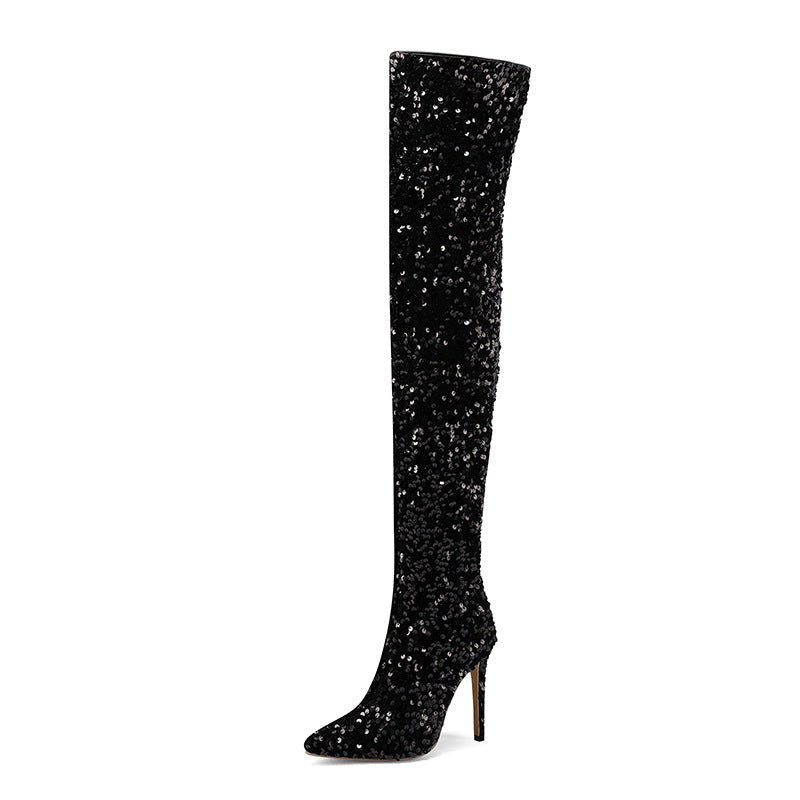 Sequin Over-the-Knee Stiletto Boots