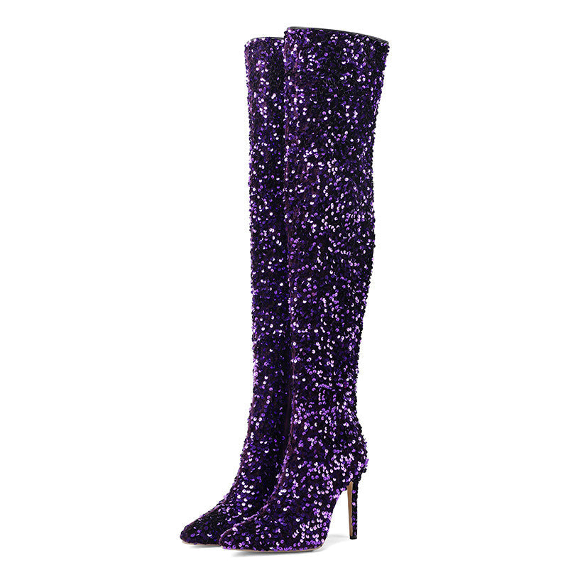 Sequin Over-the-Knee Stiletto Boots