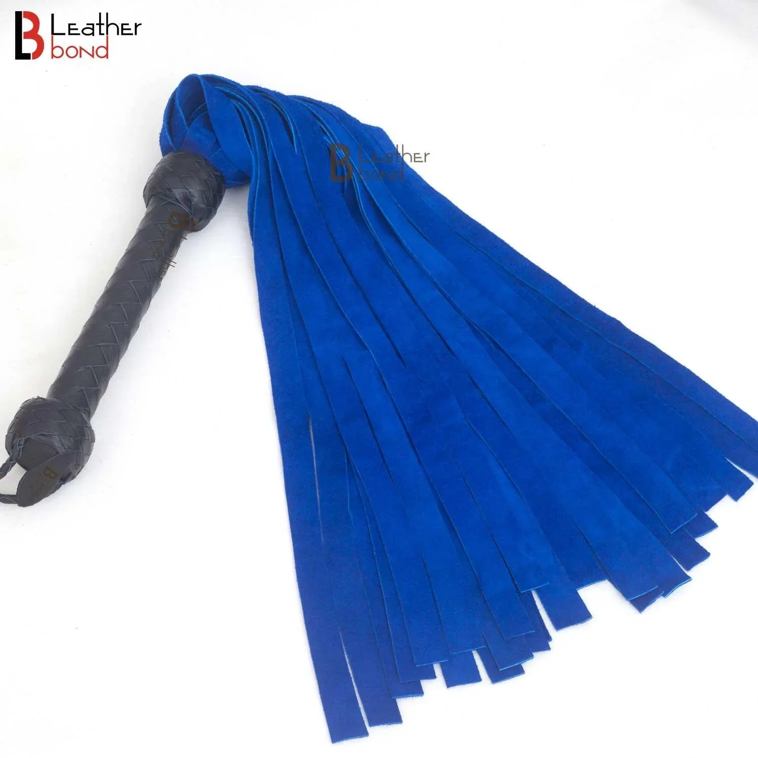 Blue Leather Bondage Kit Wrist & Ankle Cuffs, Collar, Flogger, Paddle, Blindfold & Leash | Cowhide BDSM Set