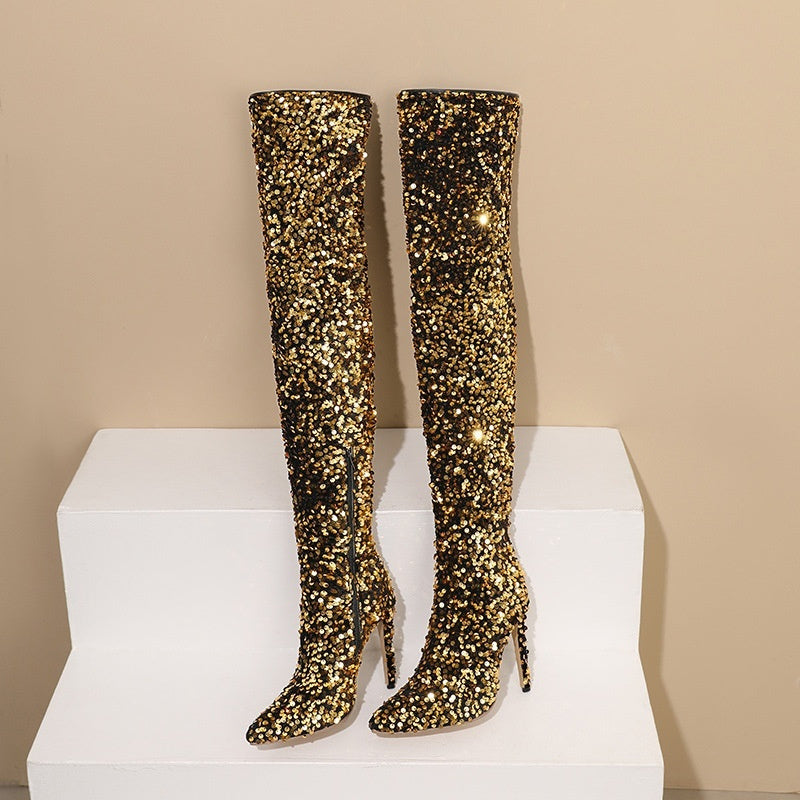 Sequin Over-the-Knee Stiletto Boots