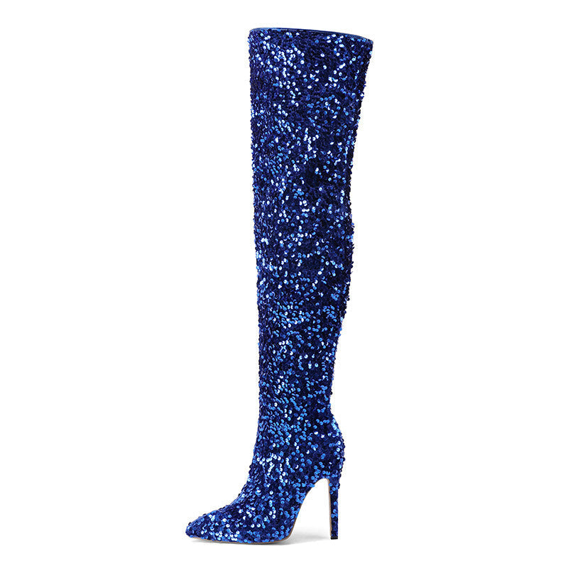 Sequin Over-the-Knee Stiletto Boots
