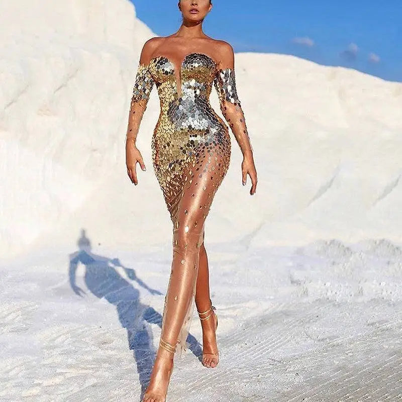 Elegant Fairy Banquet Sequined Bodycon Dress
