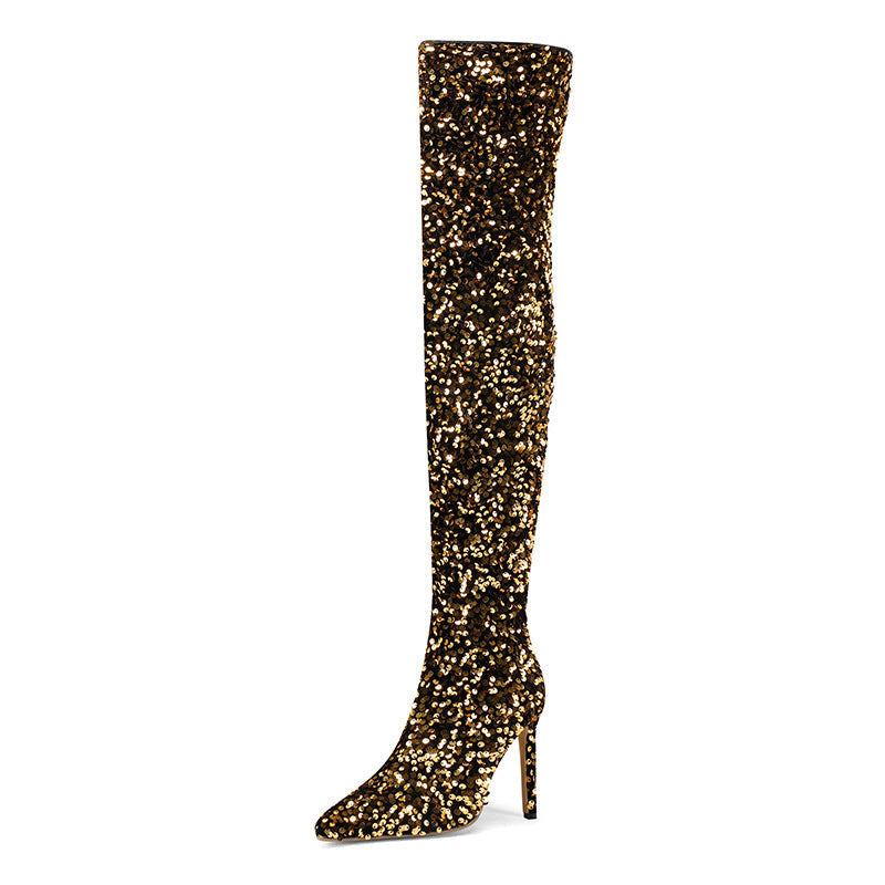 Sequin Over-the-Knee Stiletto Boots