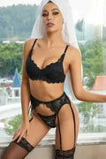 Floral Lace Bralette Lingerie Set with Garters