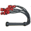 Real Genuine Cowhide Leather Flogger 9 Braided Falls, Heavy Red Roses & Steel Studs Cat-o-Nine-Tails by Leather Bond