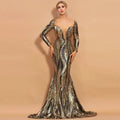 Gold Black Sequin Slimming Banquet Evening Dress