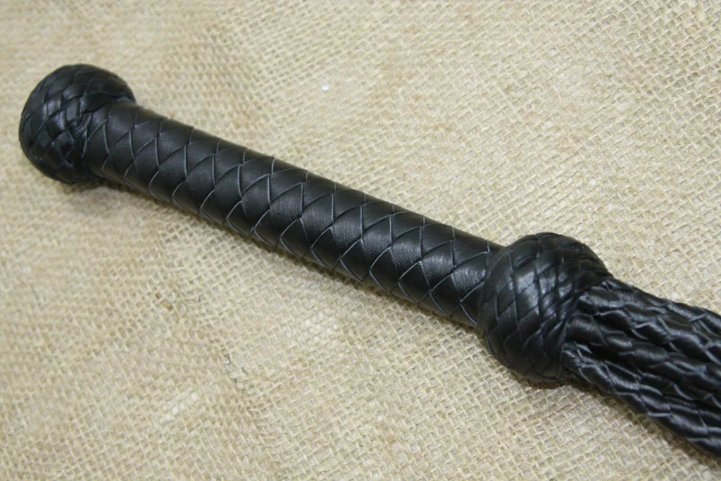 Real Genuine Cowhide Leather Flogger 9 Braided Falls, Heavy Red Roses & Steel Studs Cat-o-Nine-Tails by Leather Bond