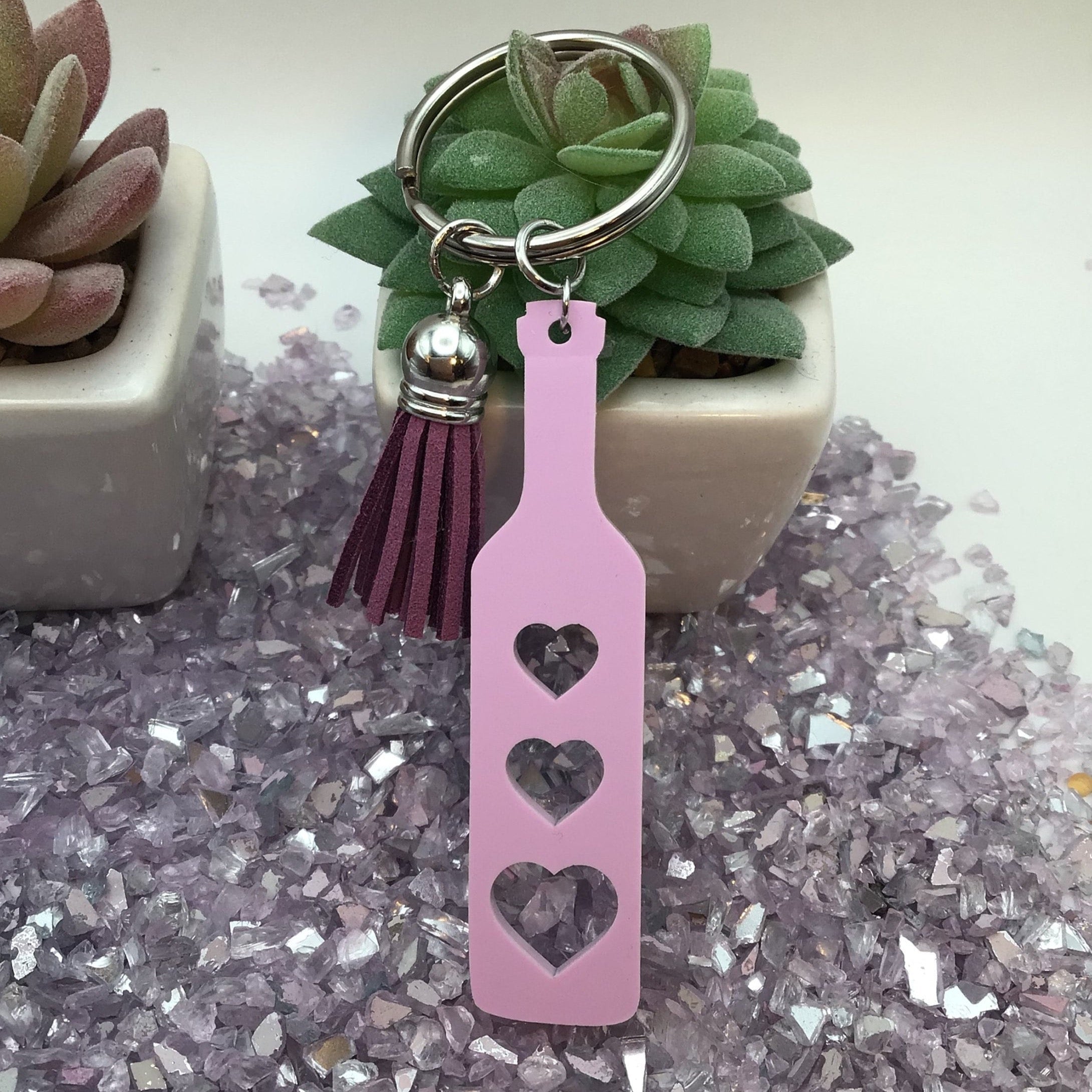 Heart Paddle Keyring, Violet Lavender Acrylic w/Purple Tassel