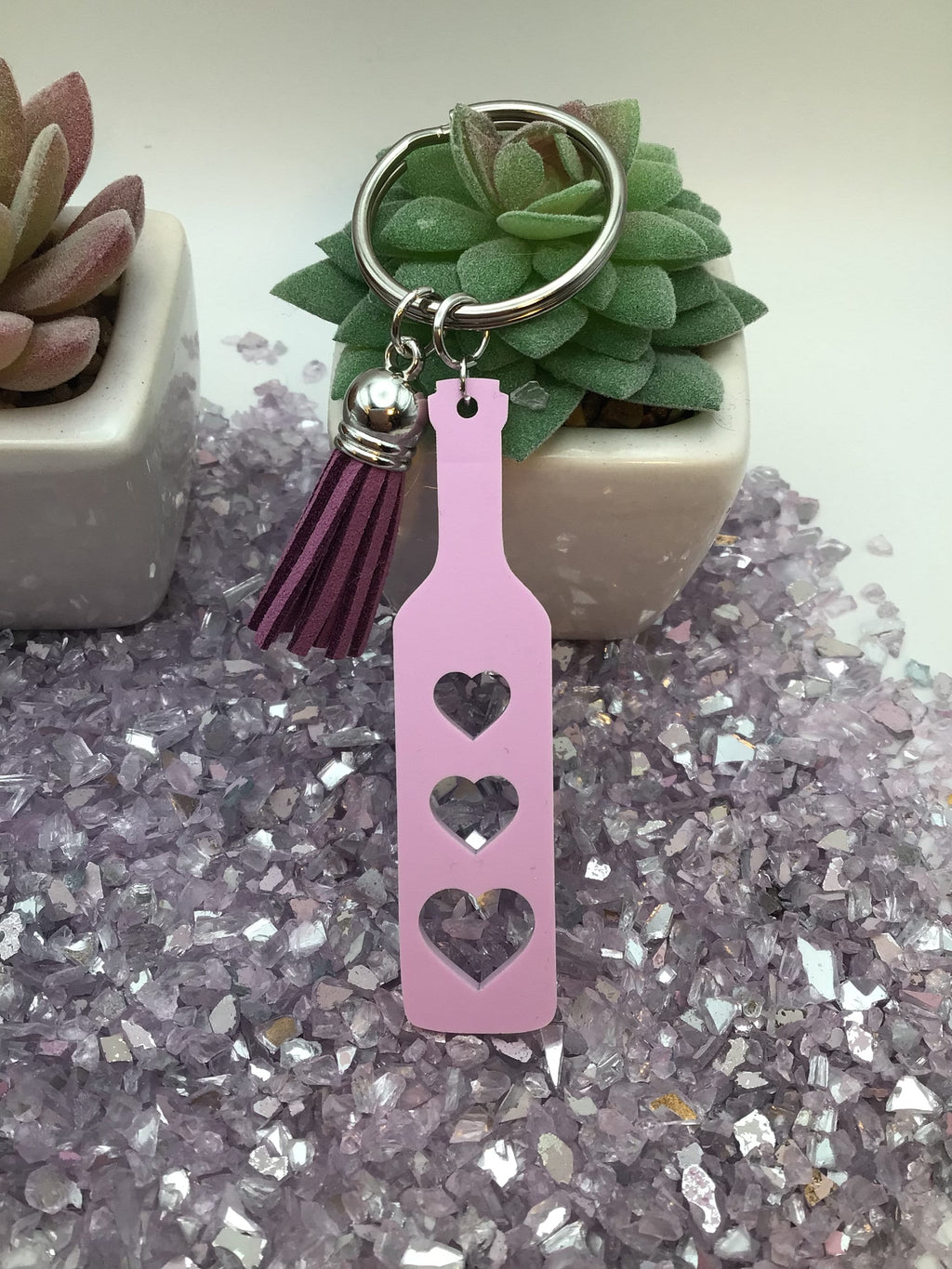 Heart Paddle Keyring, Violet Lavender Acrylic w/Purple Tassel