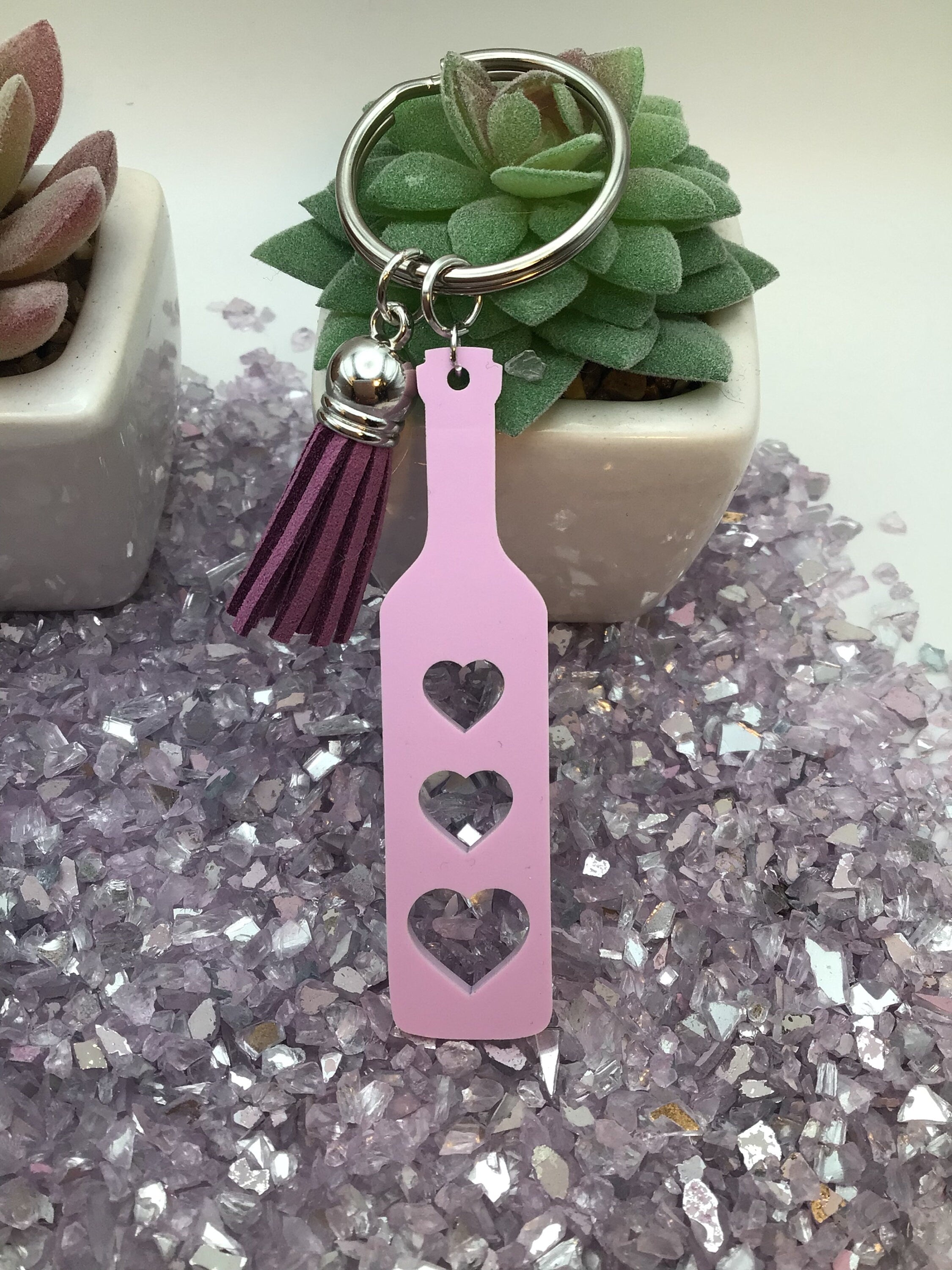 Heart Paddle Keyring, Violet Lavender Acrylic w/Purple Tassel