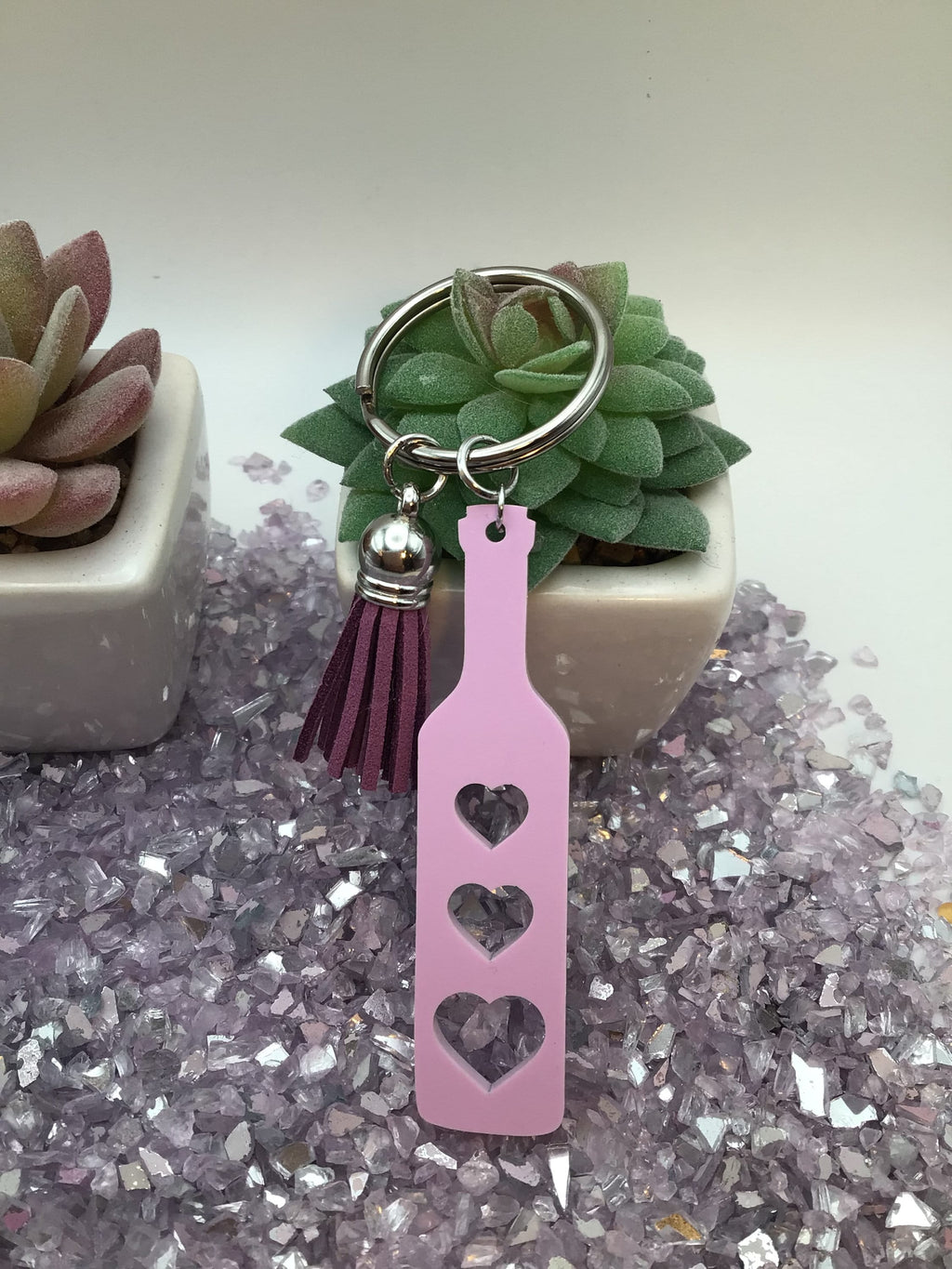Heart Paddle Keyring, Violet Lavender Acrylic w/Purple Tassel