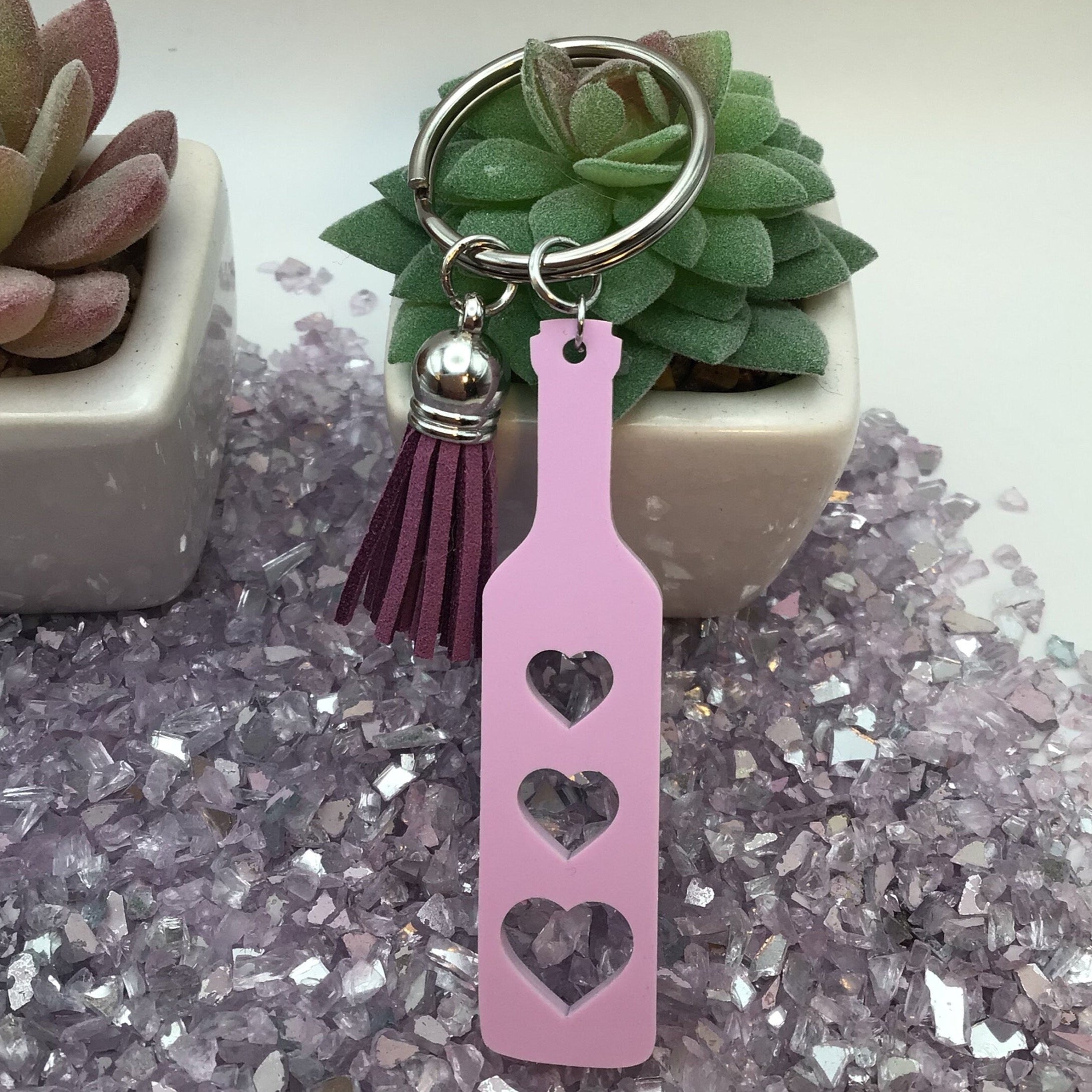 Heart Paddle Keyring, Violet Lavender Acrylic w/Purple Tassel