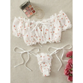 Off Shoulder Kawaii Lingerie Set - Cute Strawberry Print Bra with Ruffles