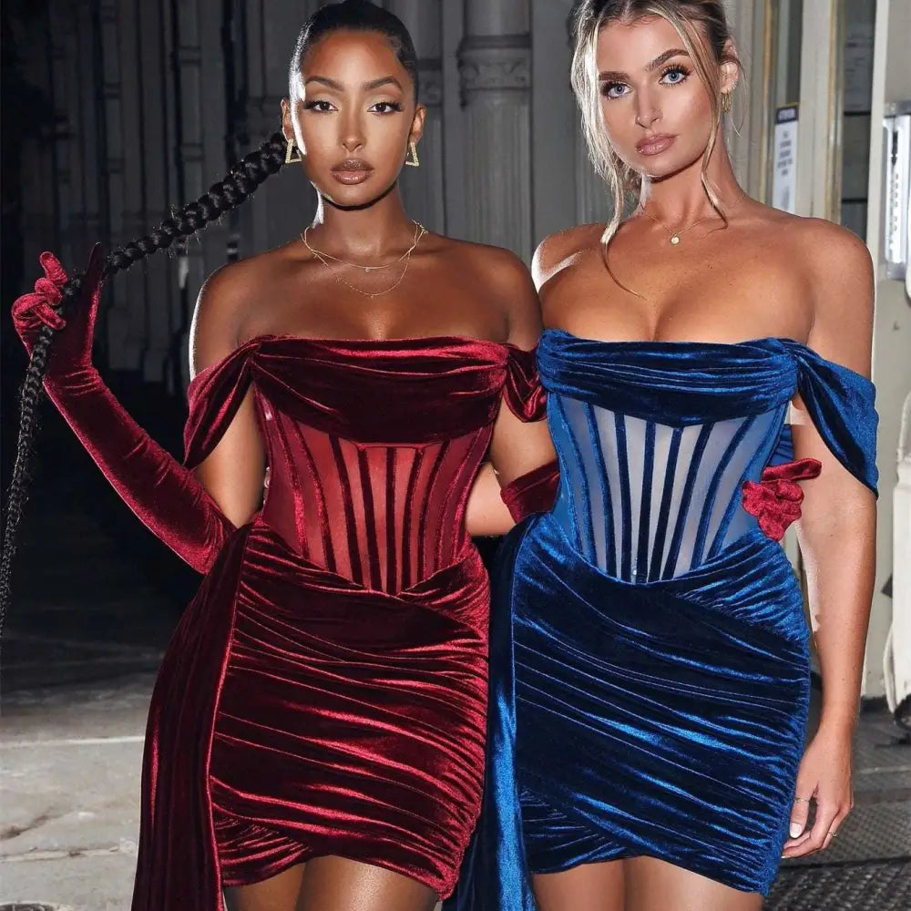 Off the Shoulder Velvet Sexy Evening Dress