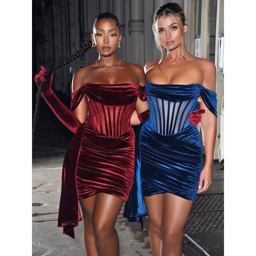 Off the Shoulder Velvet Sexy Evening Dress