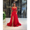 Red Beaded Satin Temperament Long Banquet Evening Dress