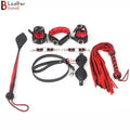Valentine's Luxury Leather Bondage Kit Wrist, Ankle & Thigh Cuffs, Collar, Flogger, Riding Crop, Blindfold & Leash